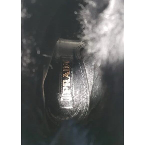 $1495 PRADA BLACK LEATHER AND FUR PEEP TOE BOTTIES BOOTS SHOES SZ 39 OR 8.5 - Picture 8 of 10